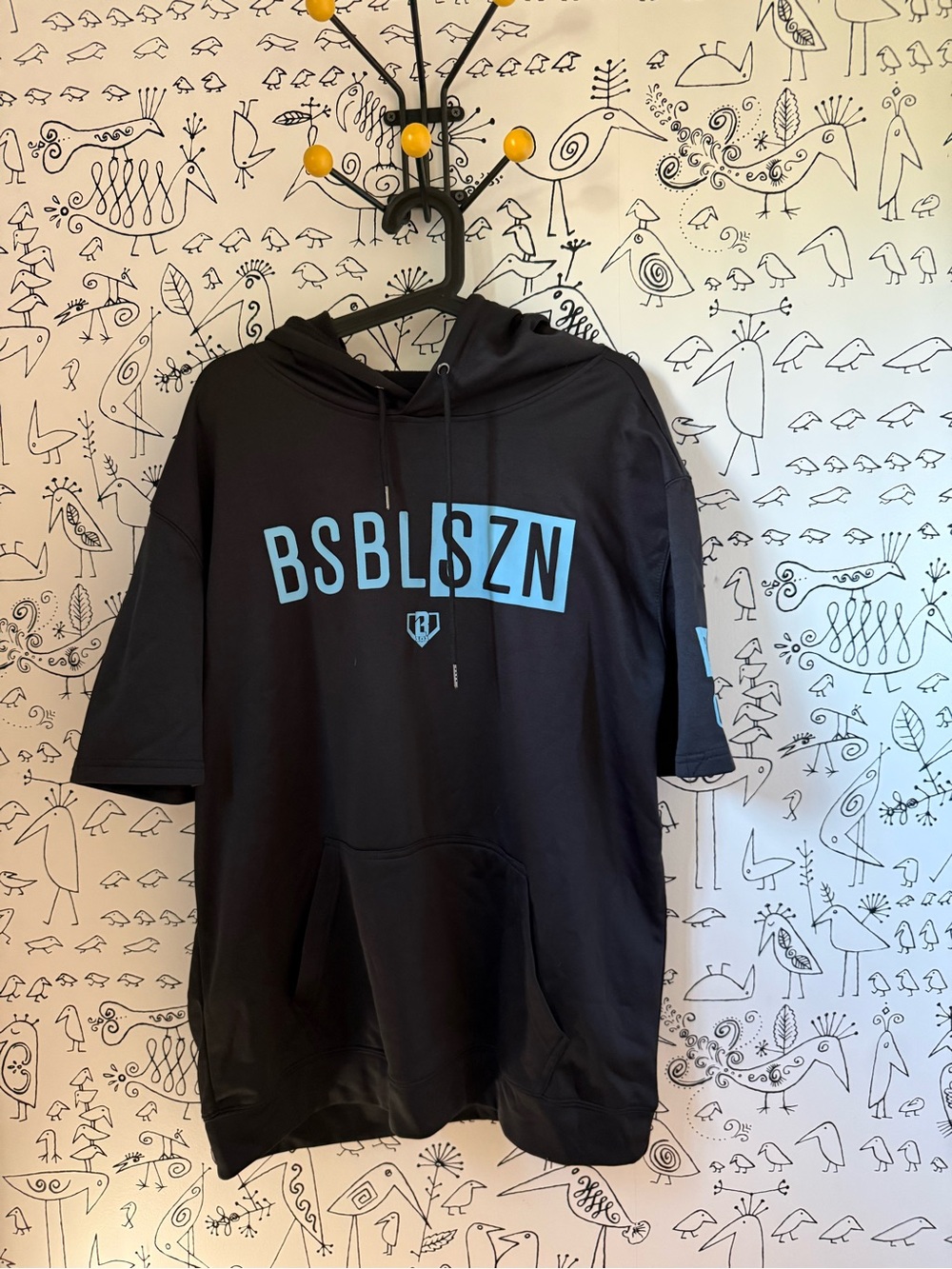BSBLSZN Short-Sleeve Hoodie in Black with Sky Blue Logo